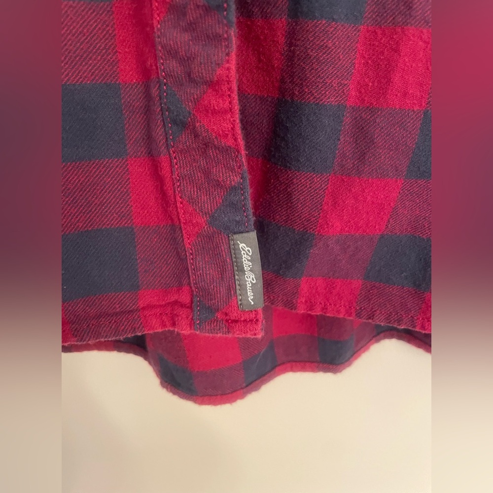 Eddie Bauer Kids S/CH Red Black Plaid Casual L/S Flannel Button Up Shirt - Picture 5 of 6